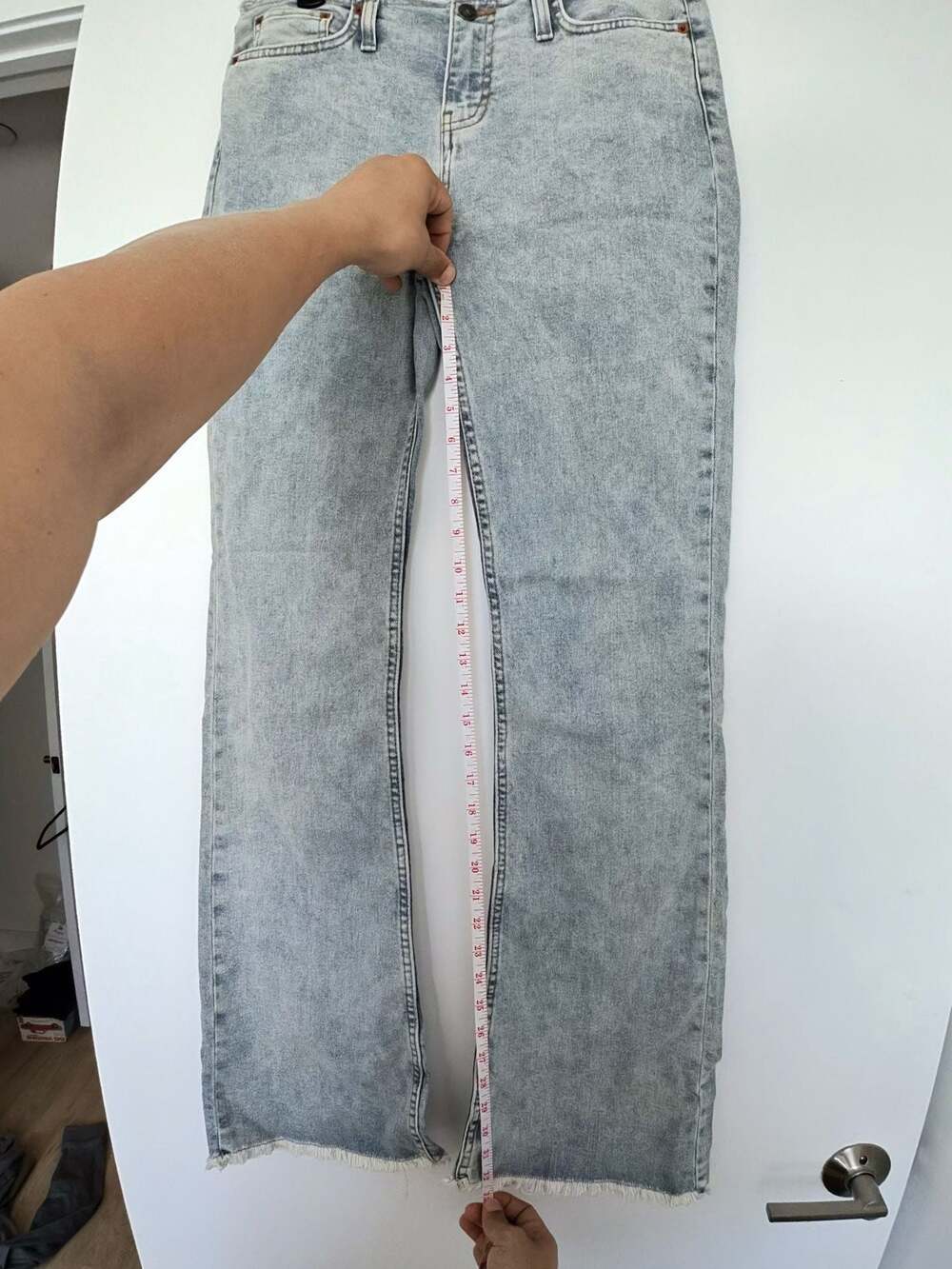 Motel Denim Size S Acid Wash Raw Hem Flare Jeans - Picture 7 of 7